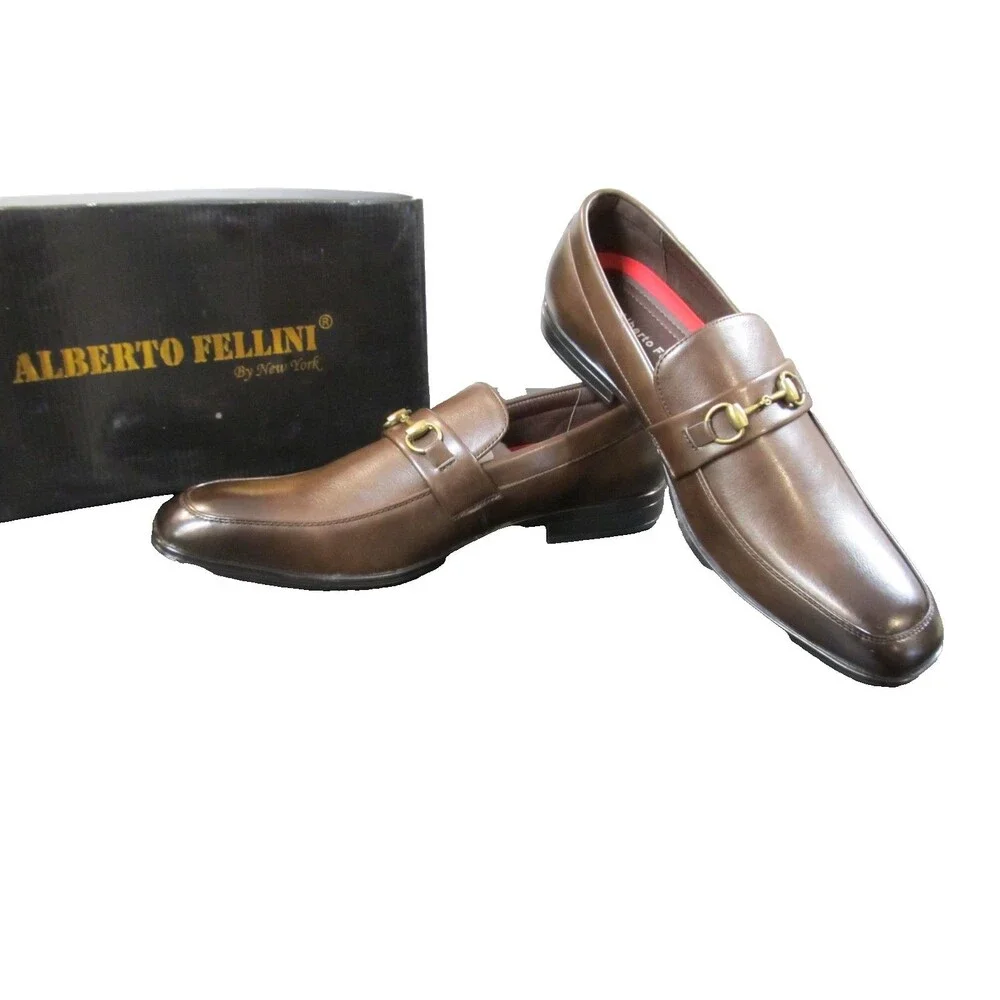 Alberto Fellini Men’s Slip‑On Loafers Size 12 Brown Horsebit Dress Shoes NIB